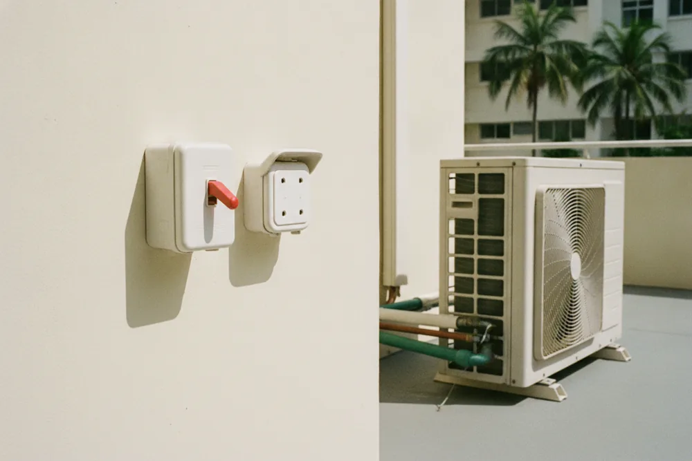 Aircon power point and isolator on a wall