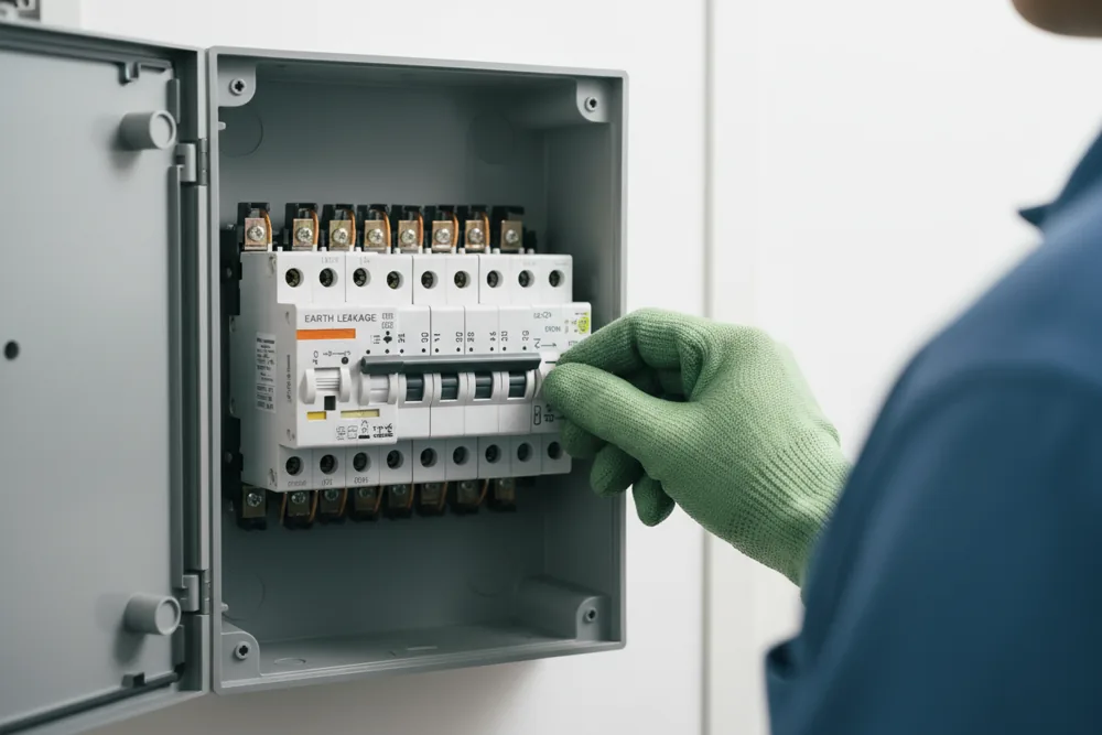 Hand resetting a circuit breaker in a consumer unit