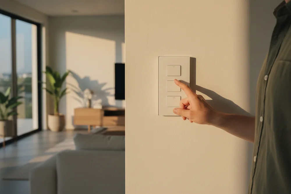 Hand using a smart light switch panel