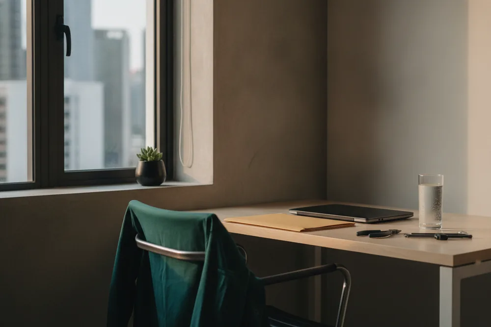 A quiet home desk where an enquiry is read and answered