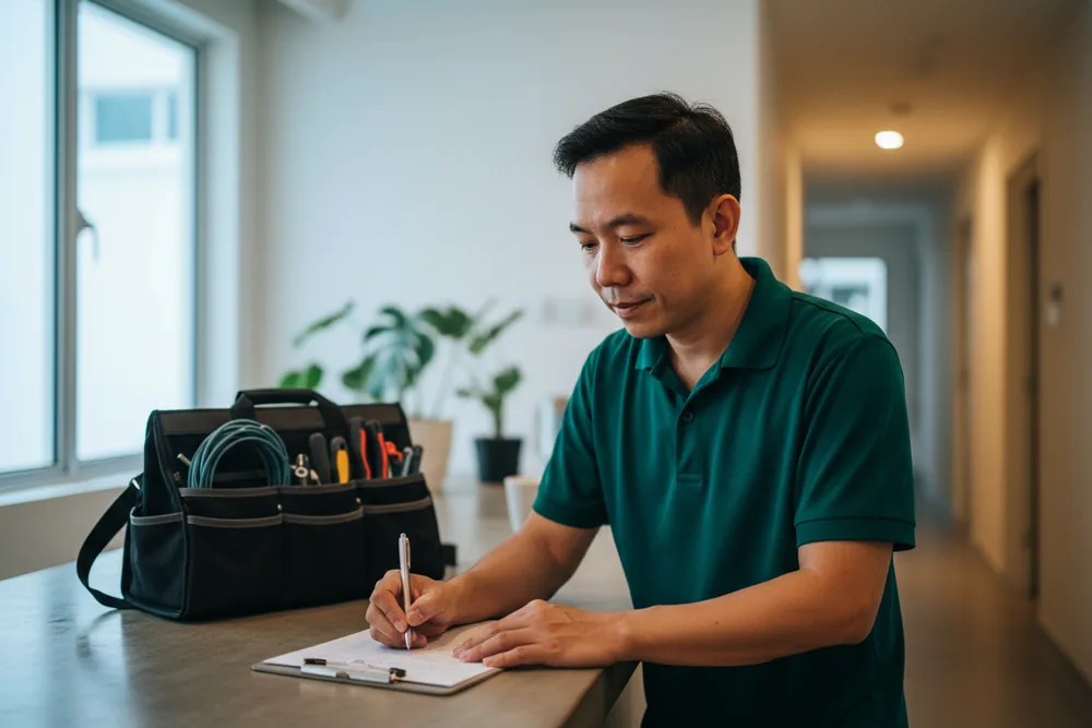 Electrician writing an itemised quotation before starting work
