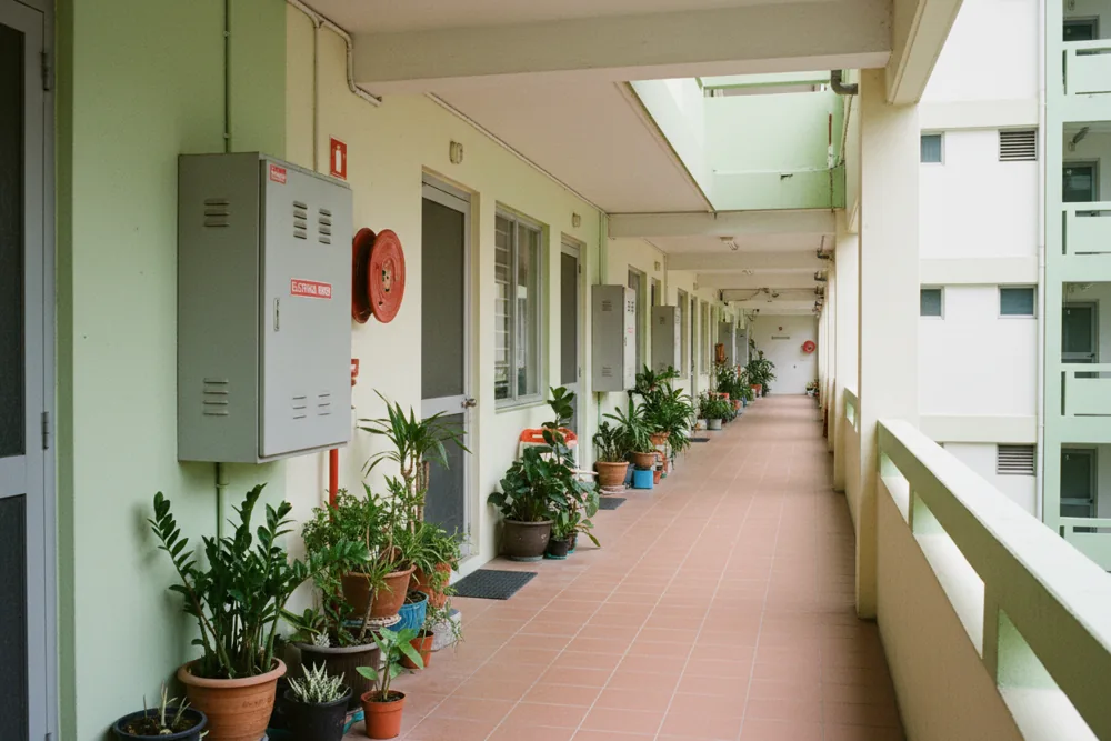 Common corridor of a Singapore HDB block