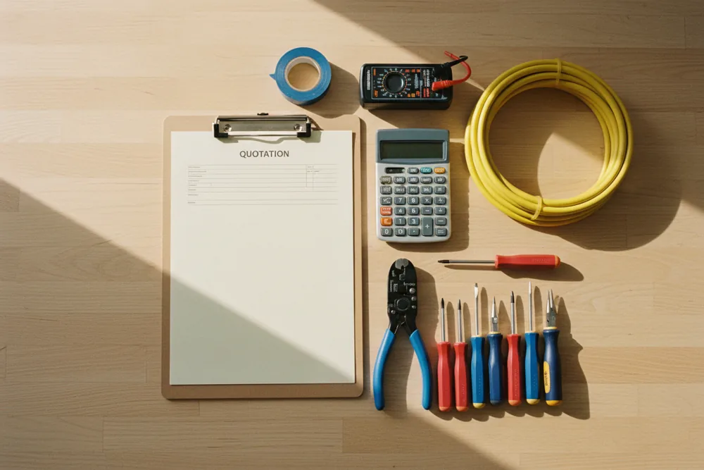 Quotation clipboard, calculator and electrical tools