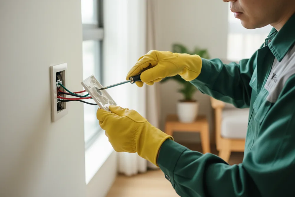 Electrician replacing a wall power point