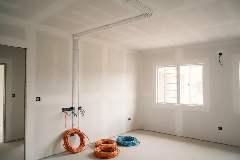 New wiring in conduit in a flat under renovation